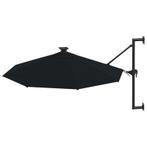 Wandparasol met LED's en metalen paal 300 cm zwart-wit, Nieuw, Muurparasol, Ophalen of Verzenden, Waterdicht