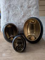 Set van 3 zwarte windlichten met gouden binnenkant, Ophalen, Zwart, Zo goed als nieuw, Metaal