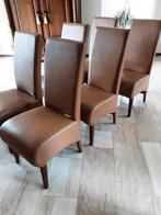 6 echt leren eetkamerstoelen, Ophalen, Gebruikt, Bruin, Leer