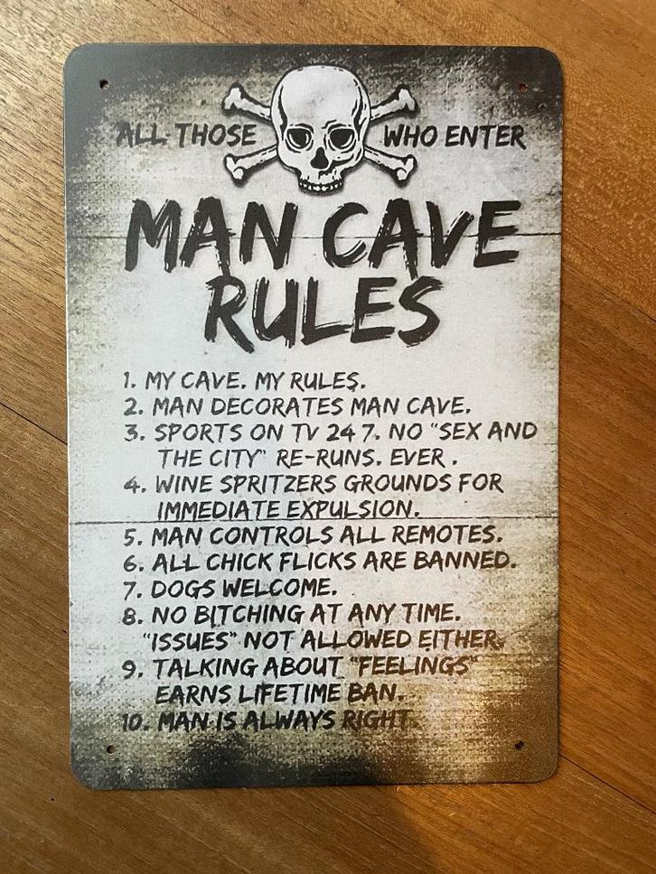 Mancave Rules wandbord (Old Look), Huis en Inrichting, Woonaccessoires | Wanddecoraties, Nieuw, Ophalen of Verzenden