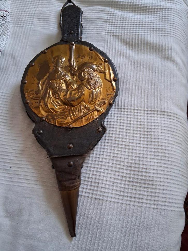 Antieke leer messing Brocante Blaasbalg met afbeelding, Antiek en Kunst, Antiek | Koper en Brons, Ophalen of Verzenden