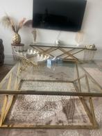 Gouden Salontafel met Glazen Blad, Huis en Inrichting, Tafels | Salontafels, Ophalen, Gebruikt, 100 tot 150 cm, Glas