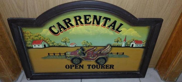 Houten pubbord met auto in 3D - reliëf, Antiek en Kunst, Curiosa en Brocante, Ophalen of Verzenden