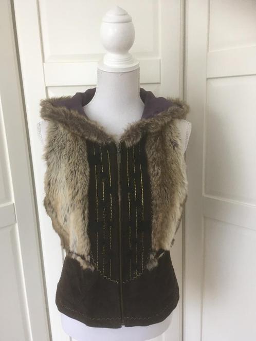 Culture zgan bruine leren fake fur bodywarmer jas, maat S, Kleding | Dames, Jassen | Winter, Zo goed als nieuw, Maat 36 (S), Bruin