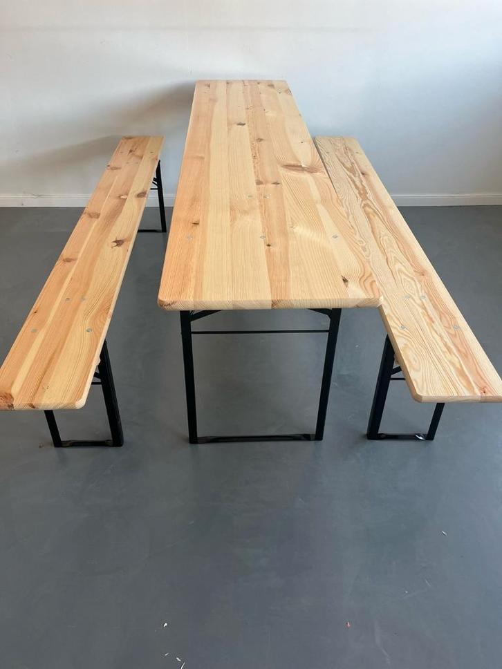 Biertafel set te huur, Tuin en Terras, Picknicktafels, Zo goed als nieuw, Rechthoekig, Hout, Inklapbaar, Ophalen