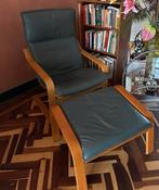 IKea Poang stoel met voetensteun . Groen leer, Huis en Inrichting, Fauteuils, Ophalen, Gebruikt, 50 tot 75 cm, Leer
