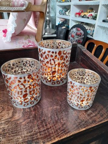 Set 3 waxinelichtje tyger print 