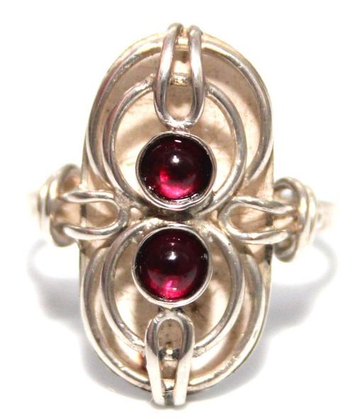 Schitterende Opengewerkte Zilver Granaat Design Ring, Sieraden, Tassen en Uiterlijk, Antieke sieraden, Ring, Zilver, Met edelsteen