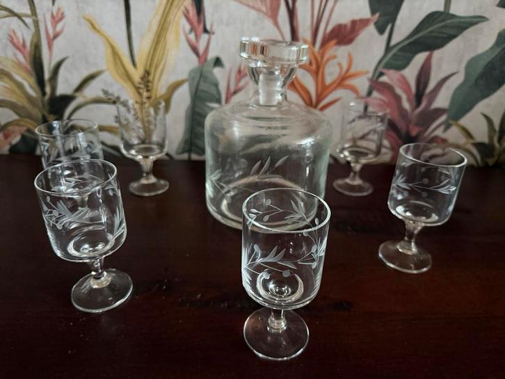 Likeurset met Stolpfles & 6 Glaasjes, Antiek en Kunst, Antiek | Glas en Kristal, Ophalen