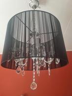 Kroonluchter met zwarte kap en kristallen, Ophalen of Verzenden, Gebruikt, Glas, Modern