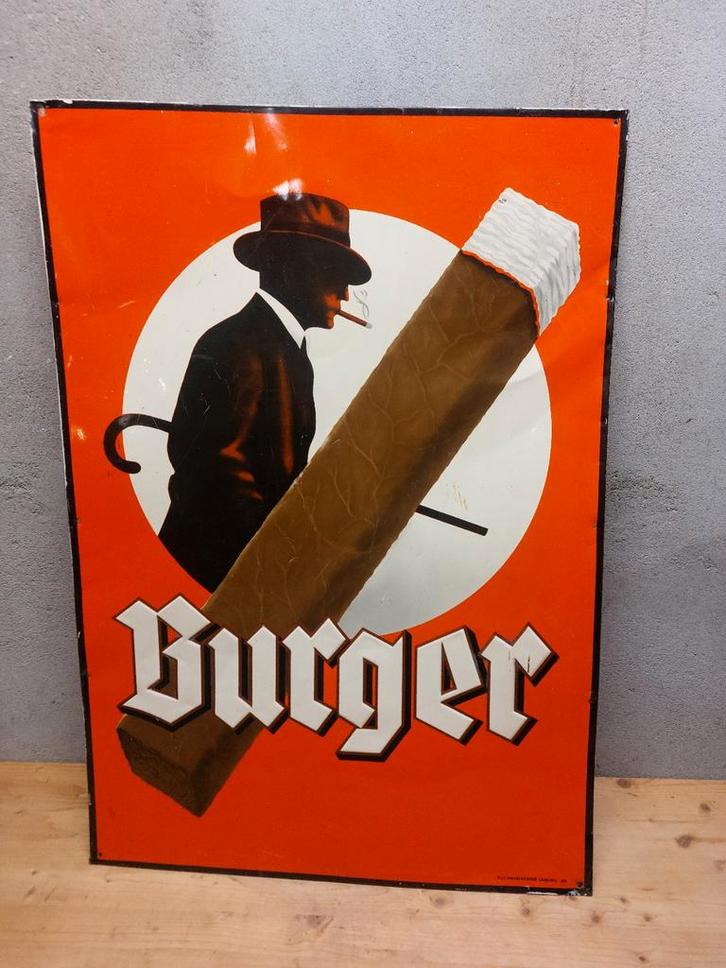 Origineel blik reclamebord “Burger” sigaren – 7451 cm, Verzamelen, Merken en Reclamevoorwerpen, Gebruikt, Reclamebord, Ophalen of Verzenden