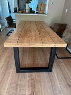 Robuuste Houten Eettafel met Metalen Frame, Ophalen, Gebruikt, 200 cm of meer, 50 tot 100 cm