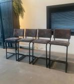 4 barkrukken grijs/taupe + zwart frame DTP Design leer suede, Ophalen, Gebruikt, Met voetsteun, 60 tot 90 cm