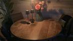 Mooie robuste tafel met ijzeren onderstel, rond 130cm, Huis en Inrichting, Ophalen, 100 tot 150 cm, Rond, Zo goed als nieuw