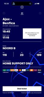 Ajax Benfica ticket, Tickets en Kaartjes, Evenementen en Festivals, Eén persoon