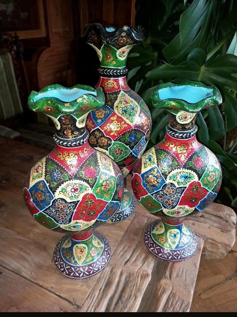 Set van 3 antieke papier-maché pronkvazen, Ophalen of Verzenden