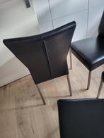 Eetkamerstoelen zwart leer 4 stuks, Vier, Modern, Gebruikt, Metaal