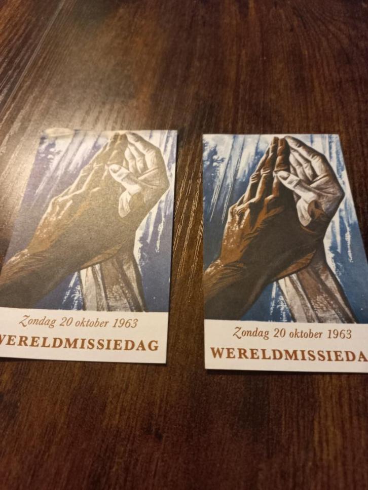 2 x Gedenkprentje,Wereldmissiedag 20 Oktober 1963, Verzamelen, Bidprentjes en Rouwkaarten, Bidprentje, Verzenden