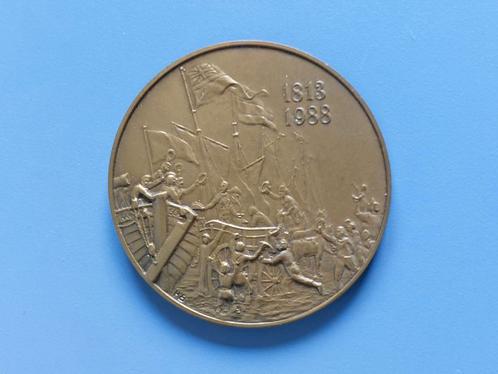 Penning 175 jaar geleden Willem 1 landing scheveningen, Postzegels en Munten, Penningen en Medailles, Brons, Nederland, Ophalen of Verzenden