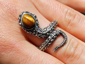 Vanoli 925 zilveren slang ring met tijgeroog maat 18,25  beschikbaar voor biedingen