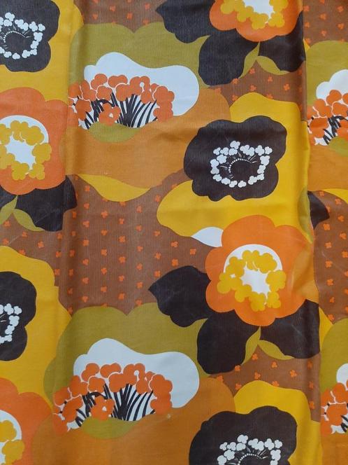 Vintage gordijn, jaren 70 raambekleding bloemmotief, Huis en Inrichting, Stoffering | Gordijnen en Lamellen, Gebruikt, Wit, Bruin