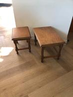 2 Eikenhouten Bijzettafeltjes, Gebruikt, Eikenhout, Minder dan 50 cm, Ophalen of Verzenden
