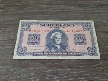 Heel mooi biljet 2,5 gulden Wilhelmina 1945, 1 cijfer, 2 let beschikbaar voor biedingen