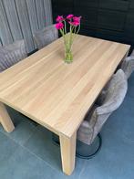 Massief eiken eettafel met 4 stoelen, 100 tot 150 cm, 150 tot 200 cm, Rechthoekig, Eikenhout