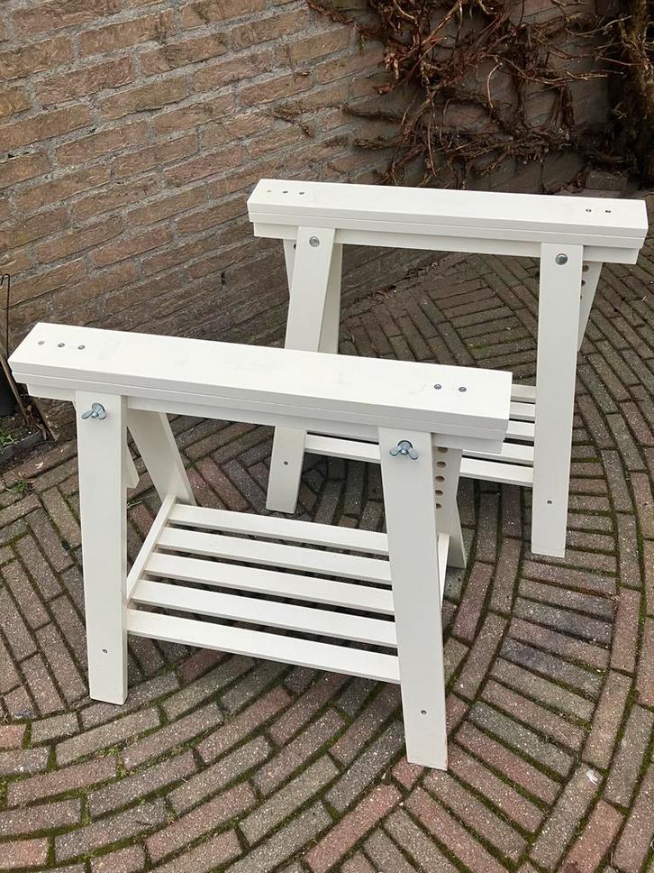 Witte houten schraag - 58x70/93 cm, Doe-het-zelf en Verbouw, Werkbanken, Zo goed als nieuw, Minder dan 70 cm, Ophalen