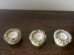 3x keramiek waxinelichtjes + 3 lichtjes/kaarsjes, Ophalen of Verzenden, Beige, Overige materialen, Minder dan 25 cm