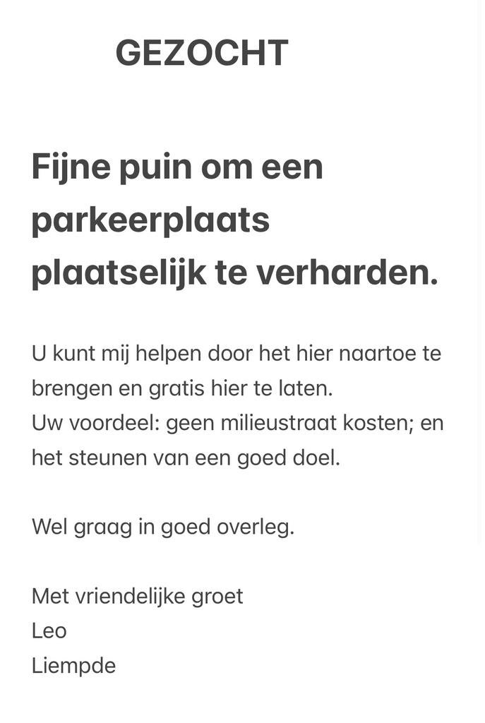 GEZOCHT: paar aanhangers fijne schone puin, Tuin en Terras, Grind, Keien en Split, Ophalen of Verzenden