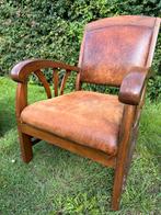 Prachtige Frans eiken fauteuil bekleed met schapenleer., Huis en Inrichting, Fauteuils, Ophalen, Gebruikt, Art deco, .
