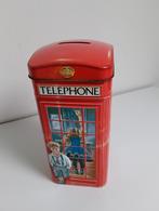 Blikken spaarpot in vorm van telefooncel., Ophalen of Verzenden, Gebruikt, Metaal of Blik, Object of Gebouw