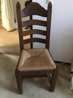 4 Massief eiken stoelen met uitneembare rieten zitting, Huis en Inrichting, Stoelen, Eetkamerstoelen, Gebruikt, Bruin, Ophalen of Verzenden