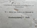 WW2 artillerie oorkonde 4 jaar trouwe dienst in de Wehrmacht, Ophalen of Verzenden, Landmacht, Duitsland, Overige typen