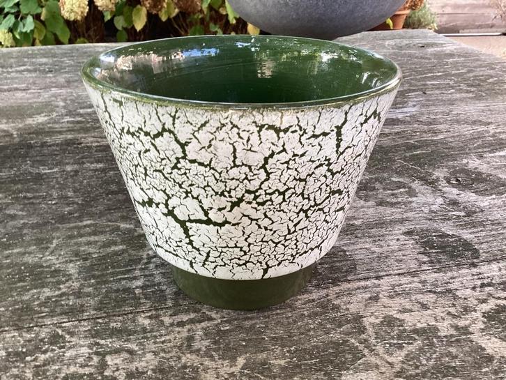 Mooie Oude Vintage Bloempot Groen Wit, Tuin en Terras, Bloempotten, Gebruikt, Aardewerk, Binnen, Minder dan 40 cm, Minder dan 25 cm