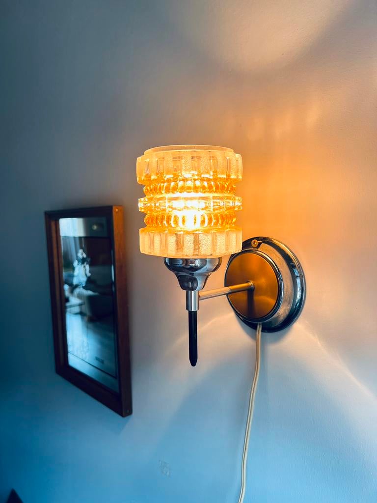 Vintage scandinavische wandlamp, Ophalen of Verzenden, Gebruikt, Glas, Mid century