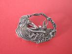 Mooie Fijne Zilveren Jugendstil Broche - Meisje met Vogeltje, Verzenden, Zilver, Broche