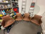Gerard van den Berg stoelen leer bruin 4x, Huis en Inrichting, Gebruikt, Bruin, Leer, Ophalen of Verzenden