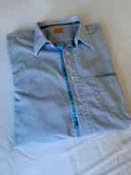 Hugo Boss Blauw Gestreept Overhemd, Blauw, Ophalen of Verzenden, Zo goed als nieuw, Halswijdte 41/42 (L)