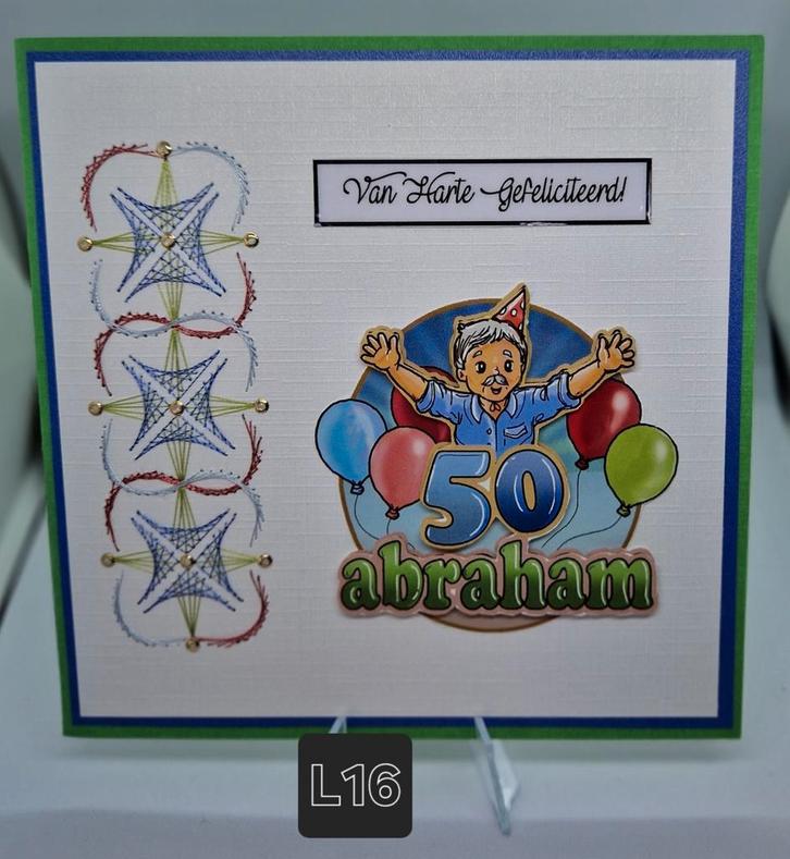 Geborduurde wenskaarten Jubileum Abraham Sara, Hobby en Vrije tijd, Kaarten | Zelfgemaakt, Nieuw, Man of Vrouw, Ophalen of Verzenden