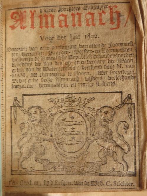 Enkhuizer Almanak 1802 plus  hele collectie, Antiek en Kunst, Antiek | Boeken en Bijbels, Ophalen of Verzenden