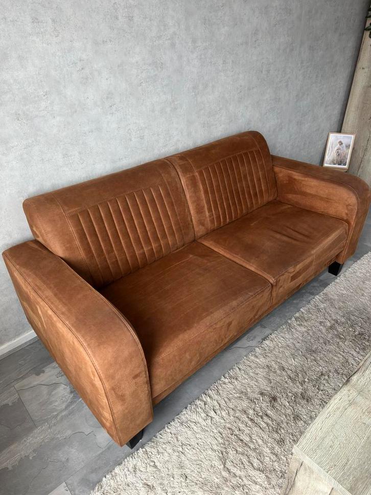 Cognac leren bank, Huis en Inrichting, Banken | Bankstellen, Gebruikt, Rechte bank, Overige maten, 150 tot 200 cm, 75 tot 100 cm