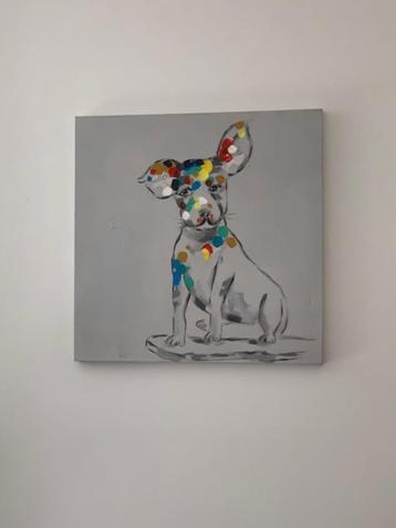 Modern Olieverfschilderij. Hond / puppy. Muziek thema beschikbaar voor biedingen