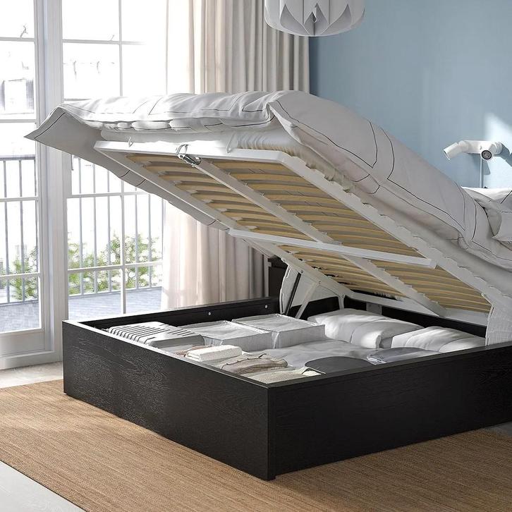 IKEA MALM Ottoman bed 140x200 - Zwartbruin, Huis en Inrichting, Slaapkamer | Bedden, Gebruikt, Ophalen