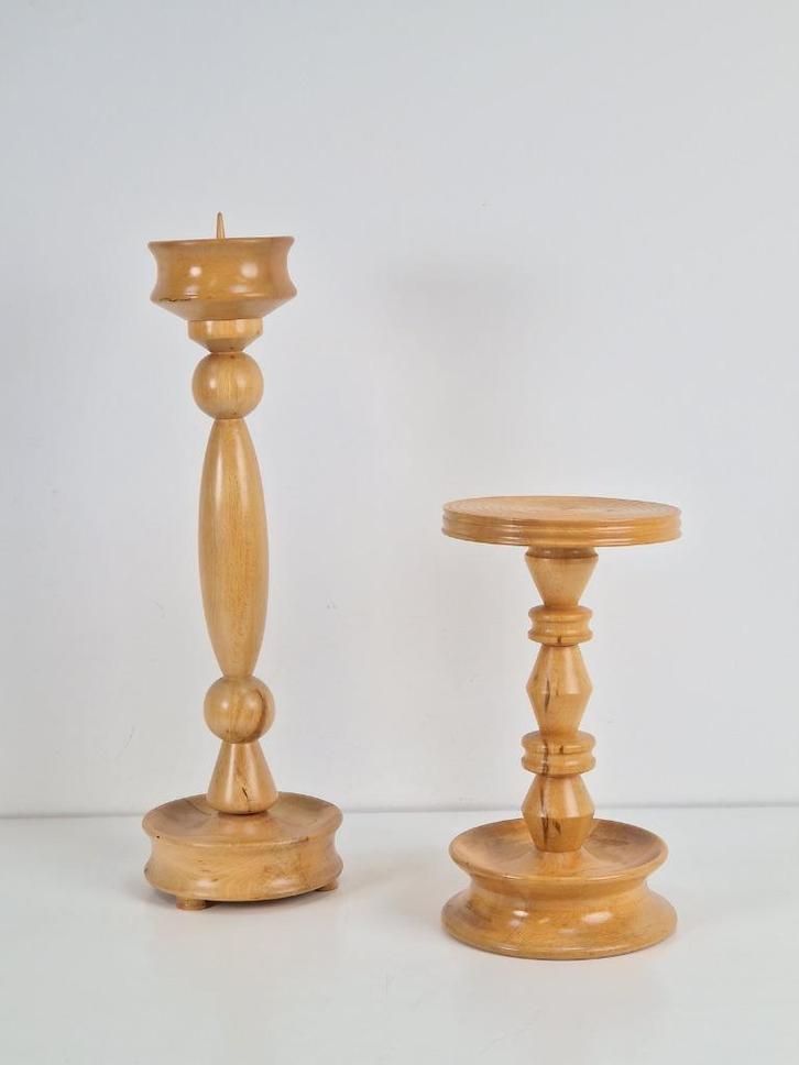 Vintage brutalist zuil & vloer kandelaar hout 1970 pedestal, Huis en Inrichting, Woonaccessoires | Zuilen en Pilaren, Gebruikt