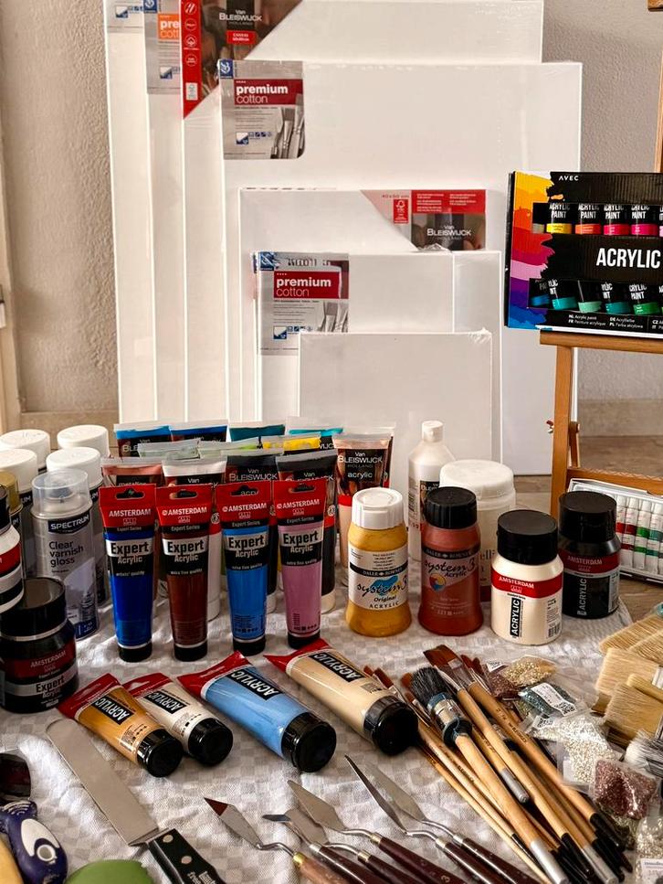 Nieuw Groot Schilderspakket - Acrylverf, Doeken, Penselen, Hobby en Vrije tijd, Schilderen, Nieuw, Acrylverf, Ophalen