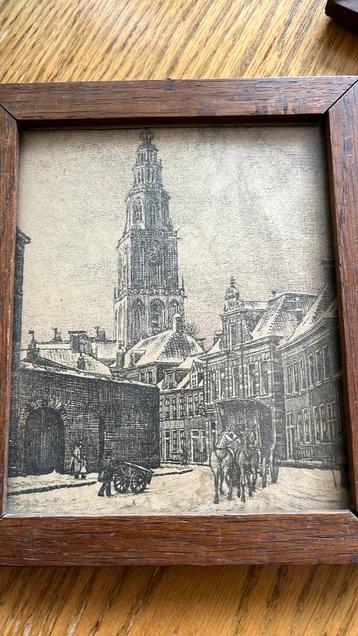 Pentekening Martinitoren Groningen 20x17cm beschikbaar voor biedingen