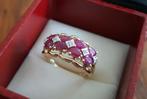 14 karaat gouden ring met robijn en diamanten, Verzenden, Zo goed als nieuw, 17 tot 18, Goud