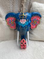 Nieuw houten olifantenkop blauw/roze groot, Ophalen of Verzenden, Nieuw